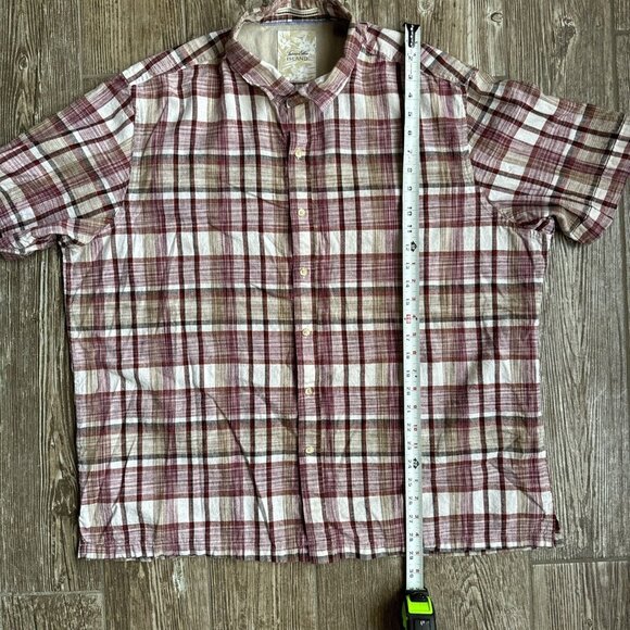 2/$18 SALE! Tasso Elba ISLAND Mens Shirt XXL Red Plaid Linen Blend Short Sleeve - Picture 10 of 11